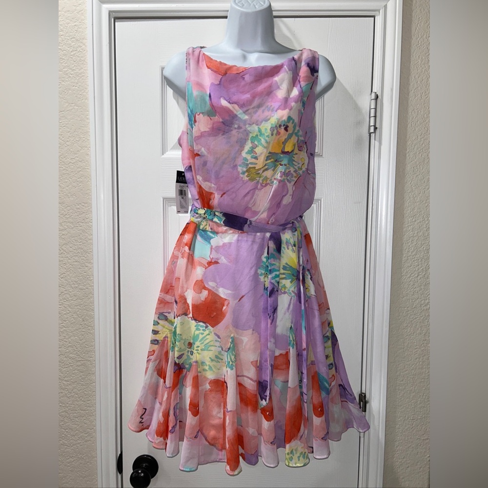 Lauren Ralph LAUREN Floral Trumpet Dress New